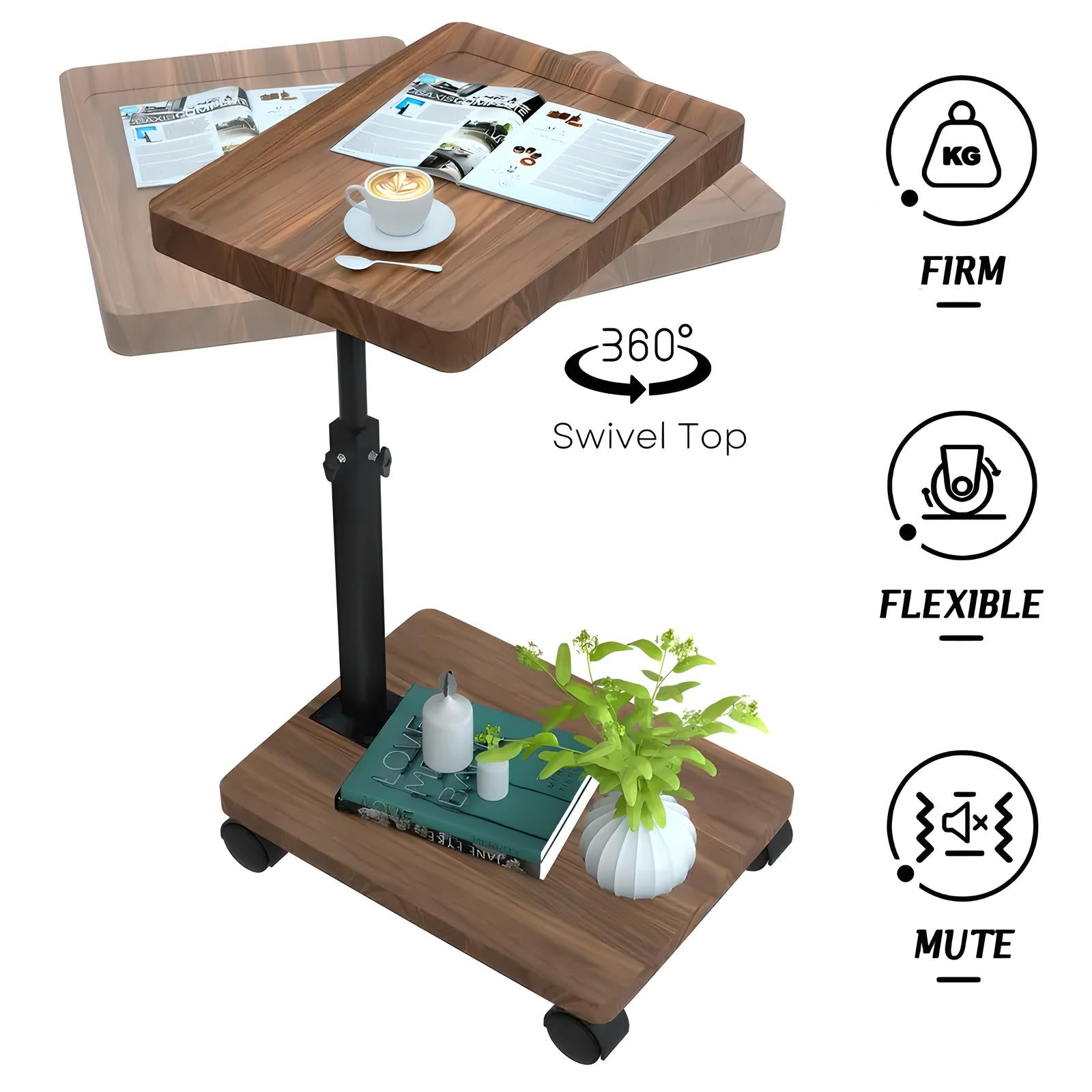 Adjustable Rolling Cart Multi-Purpose Table Tray