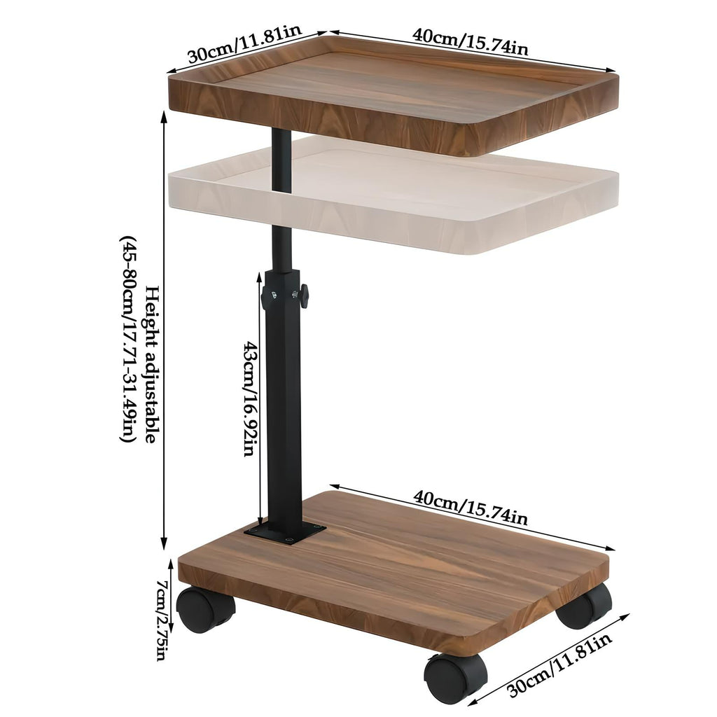 Adjustable Rolling Cart Multi-Purpose Table Tray
