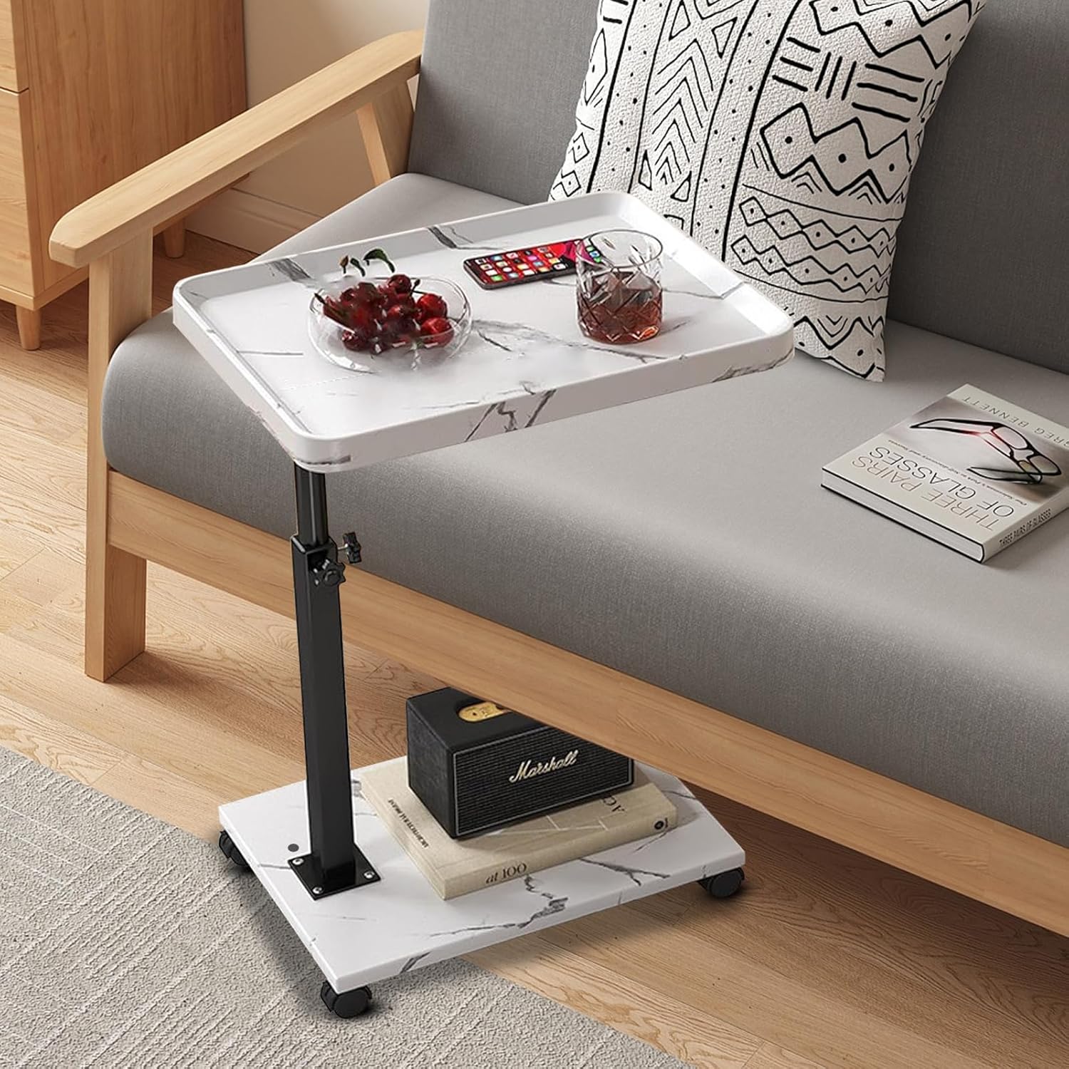 Adjustable Rolling Cart Multi-Purpose Table Tray