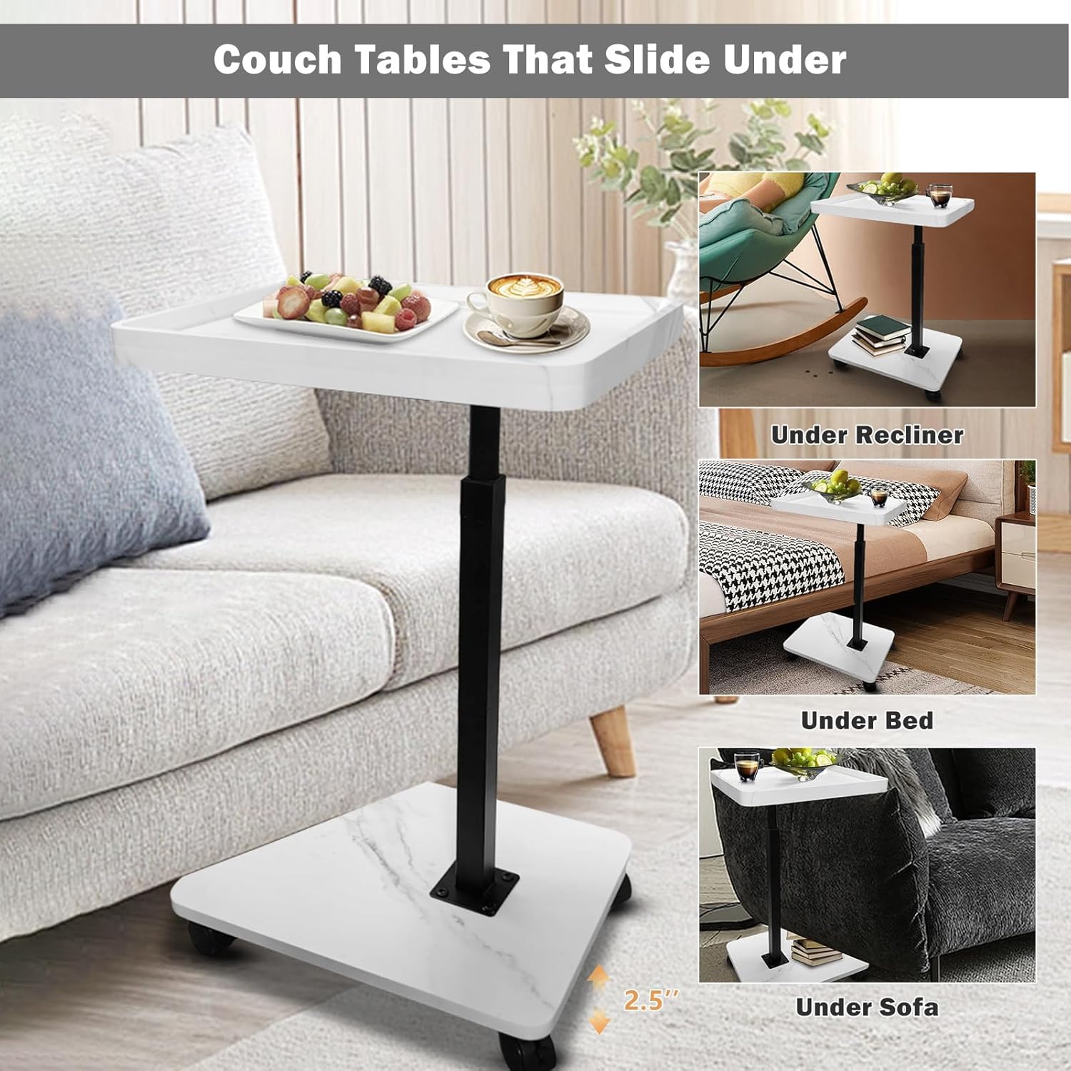 Adjustable Rolling Cart Multi-Purpose Table Tray