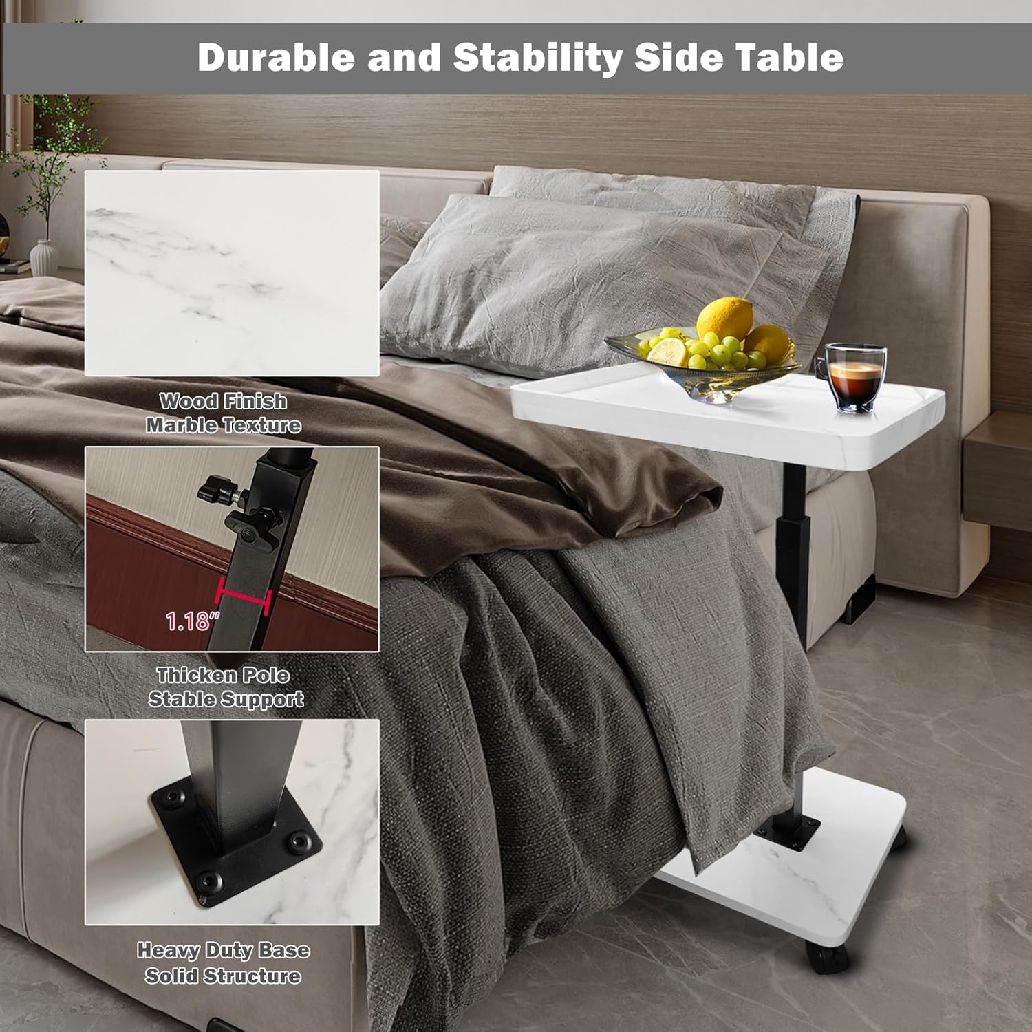 Adjustable Rolling Cart Multi-Purpose Table Tray