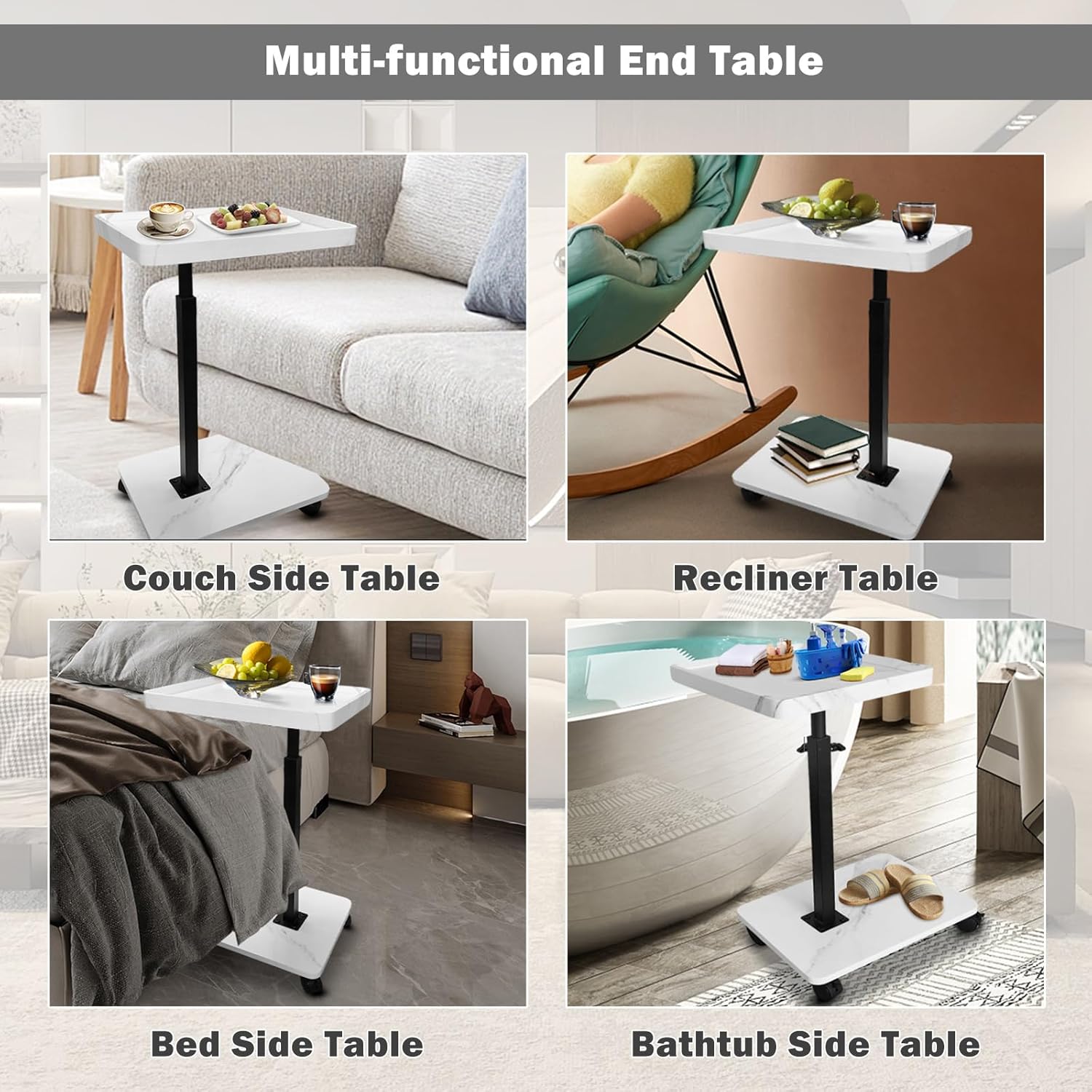 Adjustable Rolling Cart Multi-Purpose Table Tray