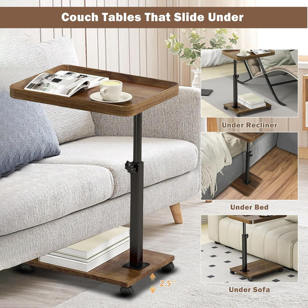 Adjustable Rolling Cart Multi-Purpose Table Tray