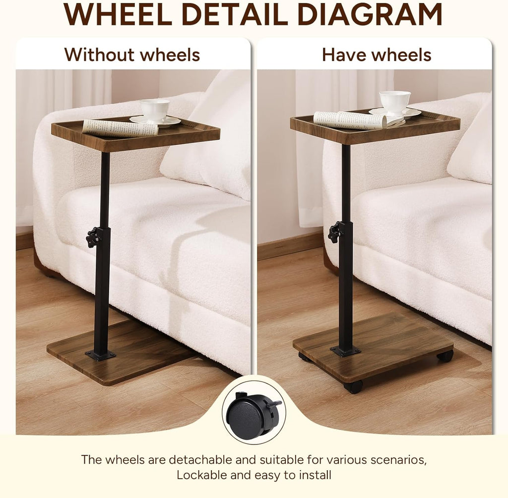 Adjustable Rolling Cart Multi-Purpose Table Tray