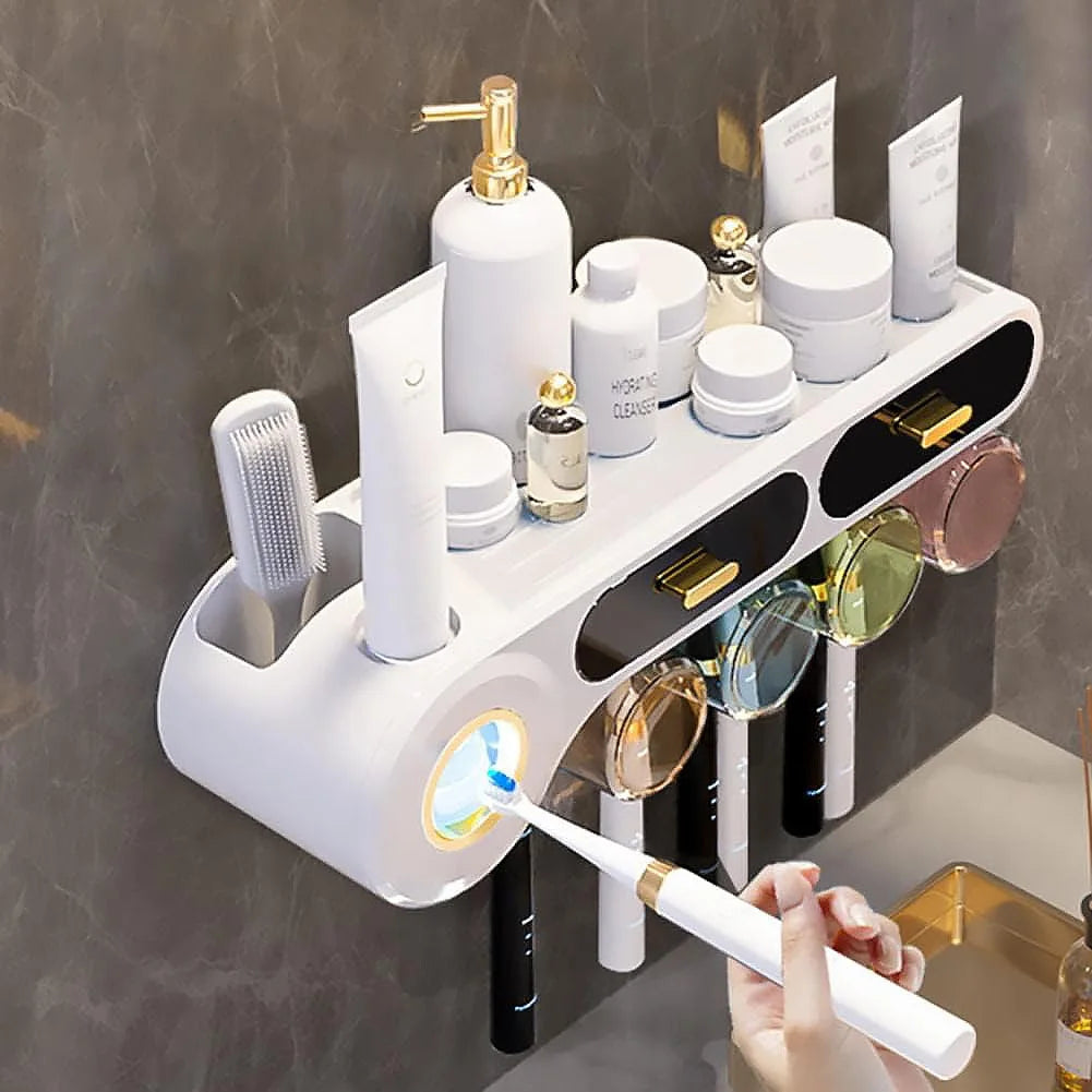Wall Mounted Toothbrush Holder with Automatic Toothpaste Dispenser & Drawer