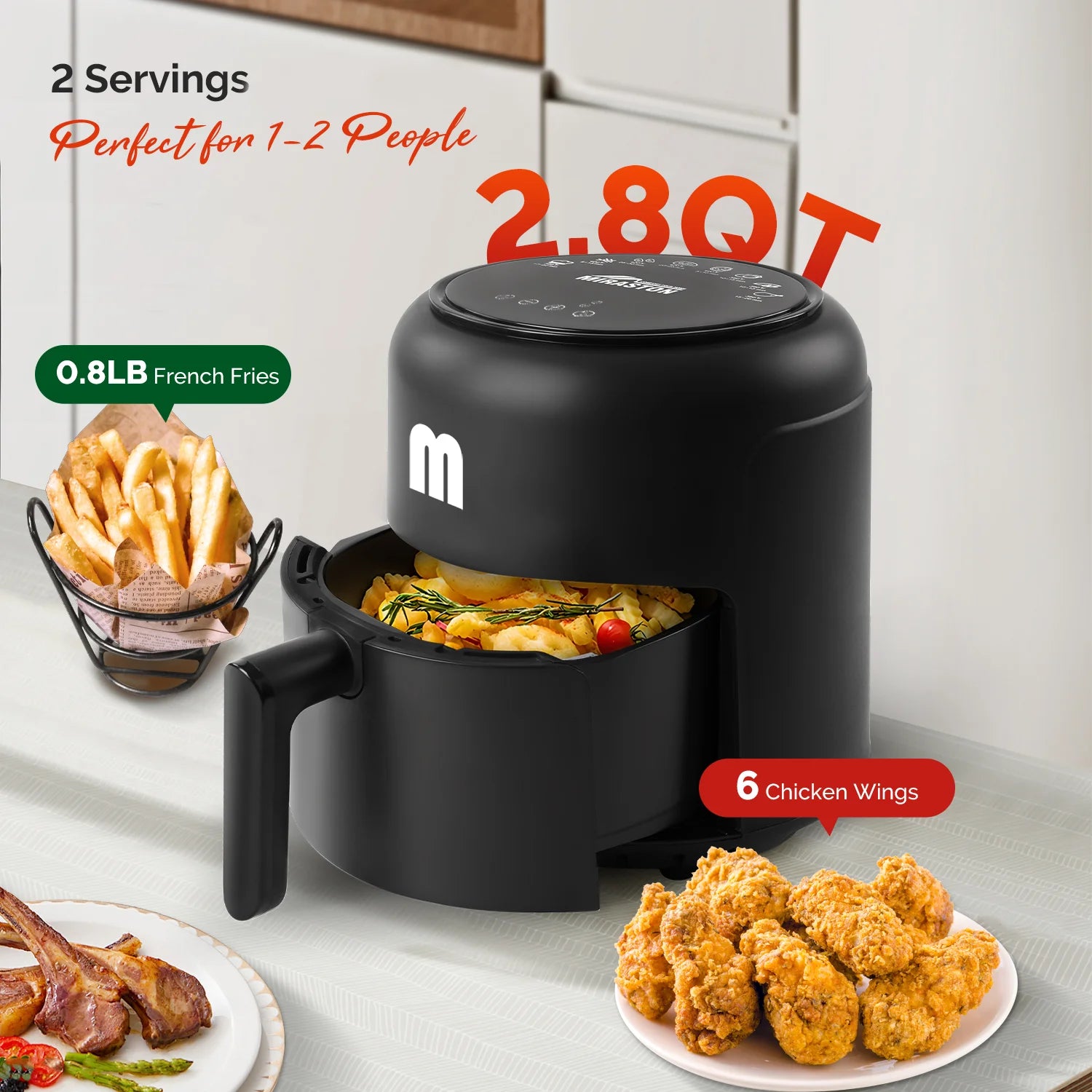 2.8QT Digital Air Fryer, Space-Saving Mini Personal Air Fryers, Nonstick Basket for Dishwasher-Safe, Fast Cooking