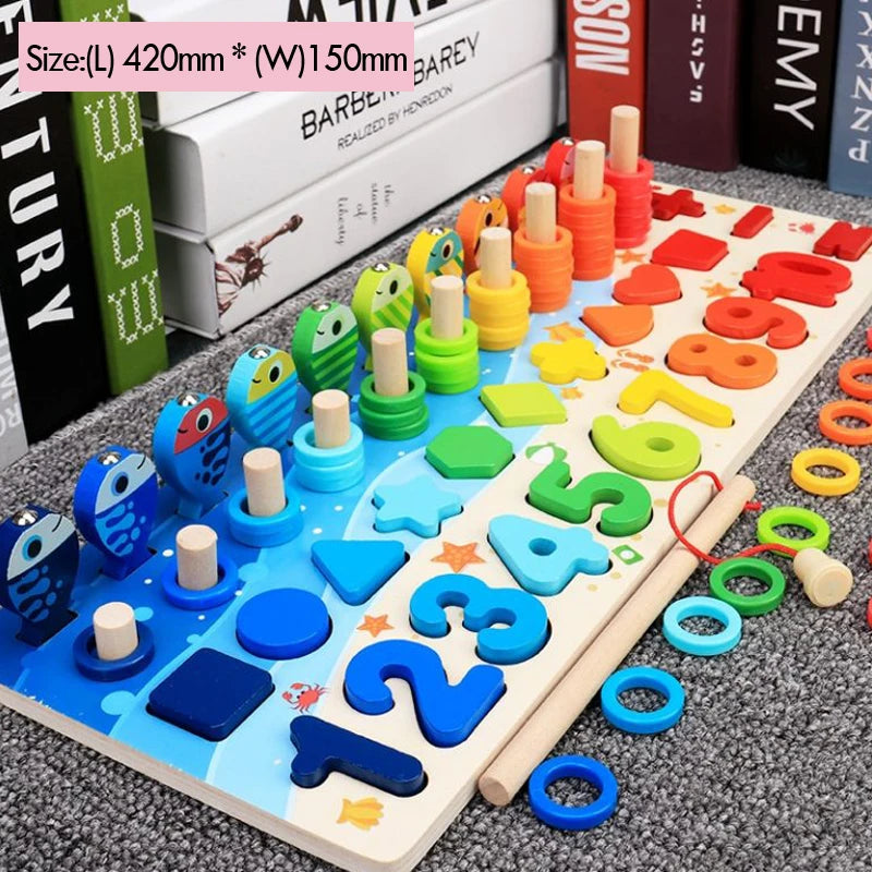 Educational Wooden Puzzle Math Toys For Toddlers With Fishing Pegs