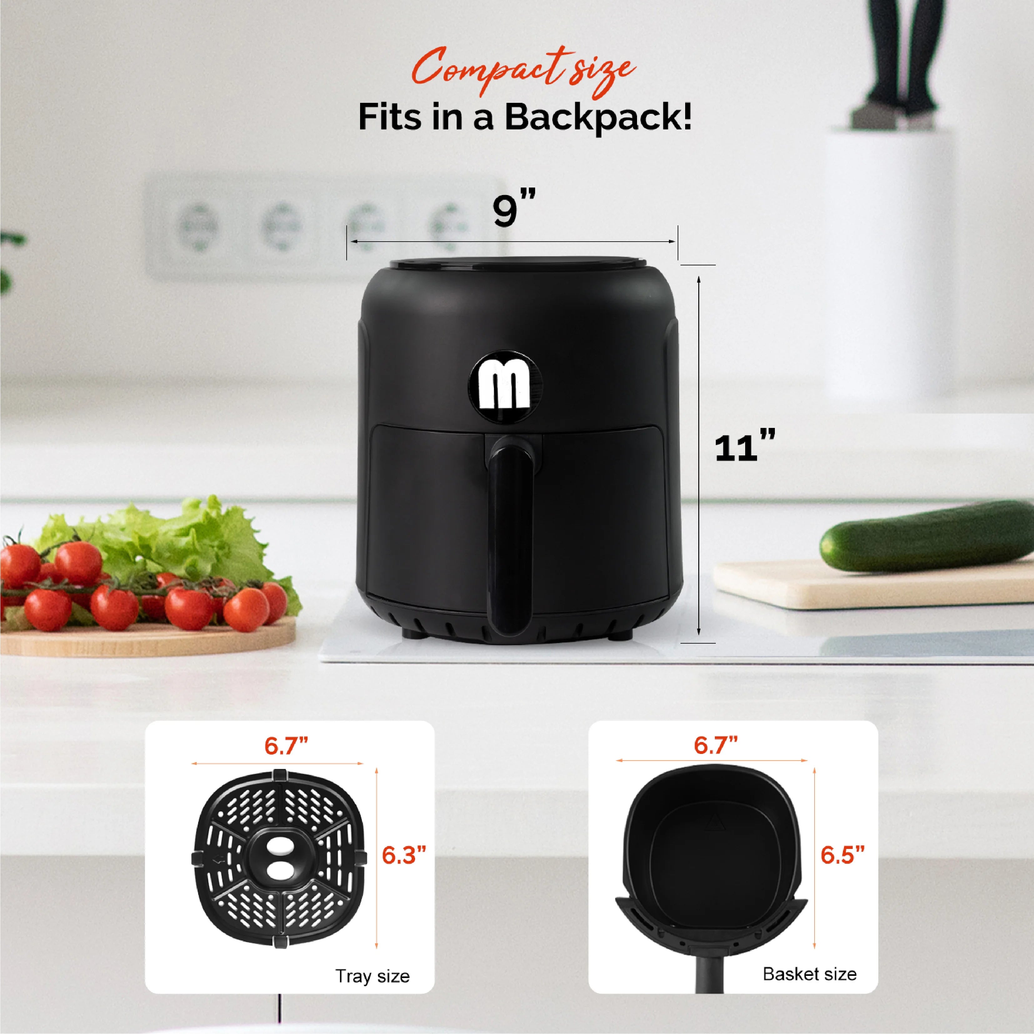 2.8QT Digital Air Fryer, Space-Saving Mini Personal Air Fryers, Nonstick Basket for Dishwasher-Safe, Fast Cooking
