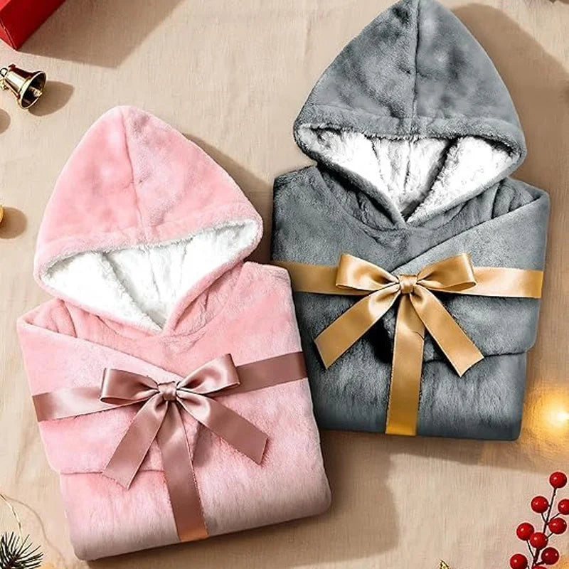 Adults Oversized Fleece Hooded Blanket with Sleeves and Pockets