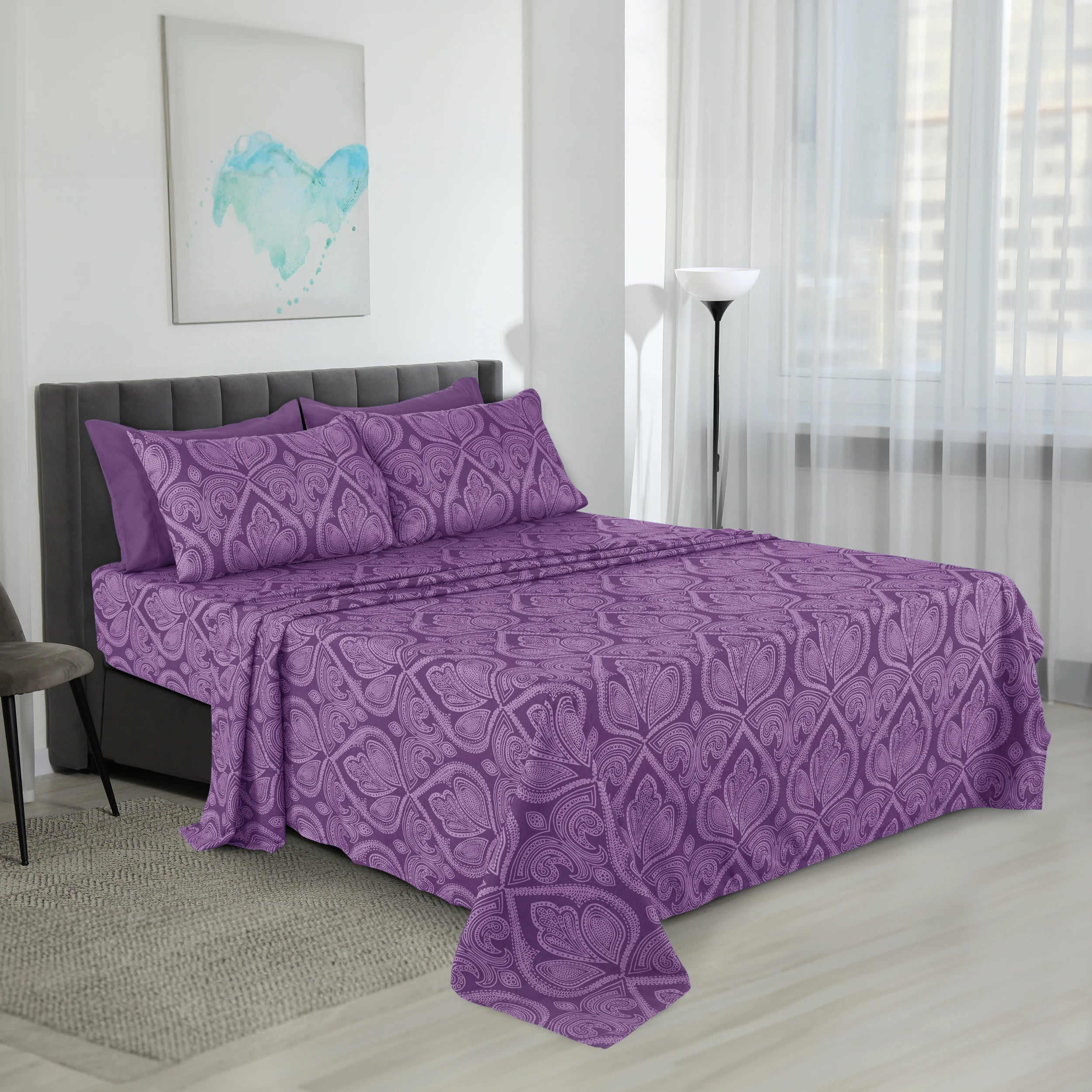 Lux Decor 6Pc Paisley Sheet Set – Soft Microfiber, Wrinkle-Free, Luxurious Printed Bed Sheets