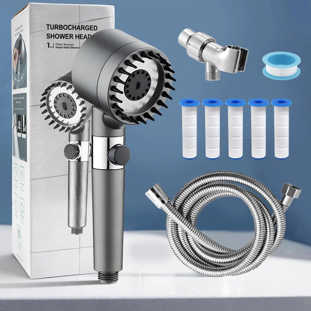 High Pressure 5 Filters(Included) Shower Head with Handheld 3 Spray Modes Anti Clog Nozzles and Detachable Hose