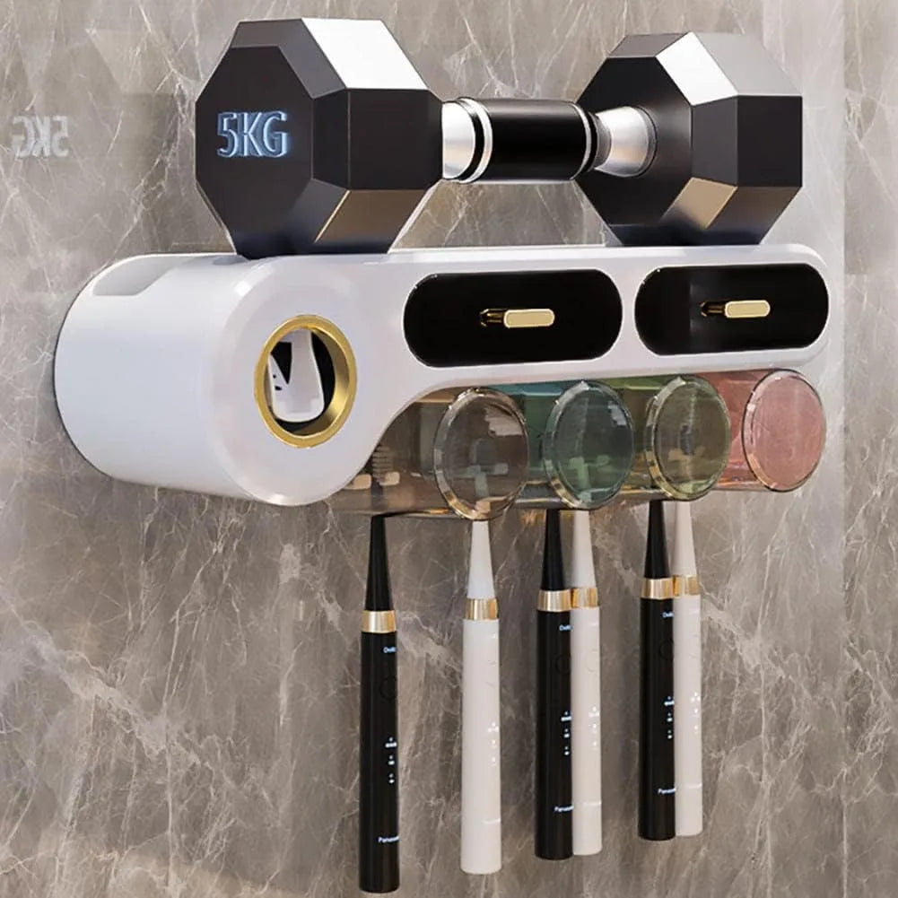 Wall Mounted Toothbrush Holder with Automatic Toothpaste Dispenser & Drawer