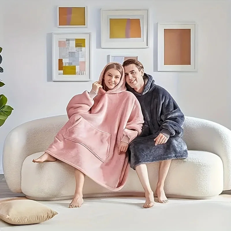Adults Oversized Fleece Hooded Blanket with Sleeves and Pockets