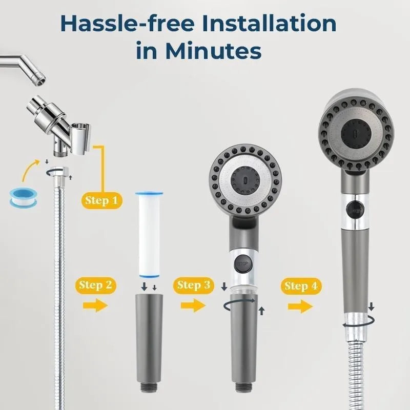 High Pressure 5 Filters(Included) Shower Head with Handheld 3 Spray Modes Anti Clog Nozzles and Detachable Hose