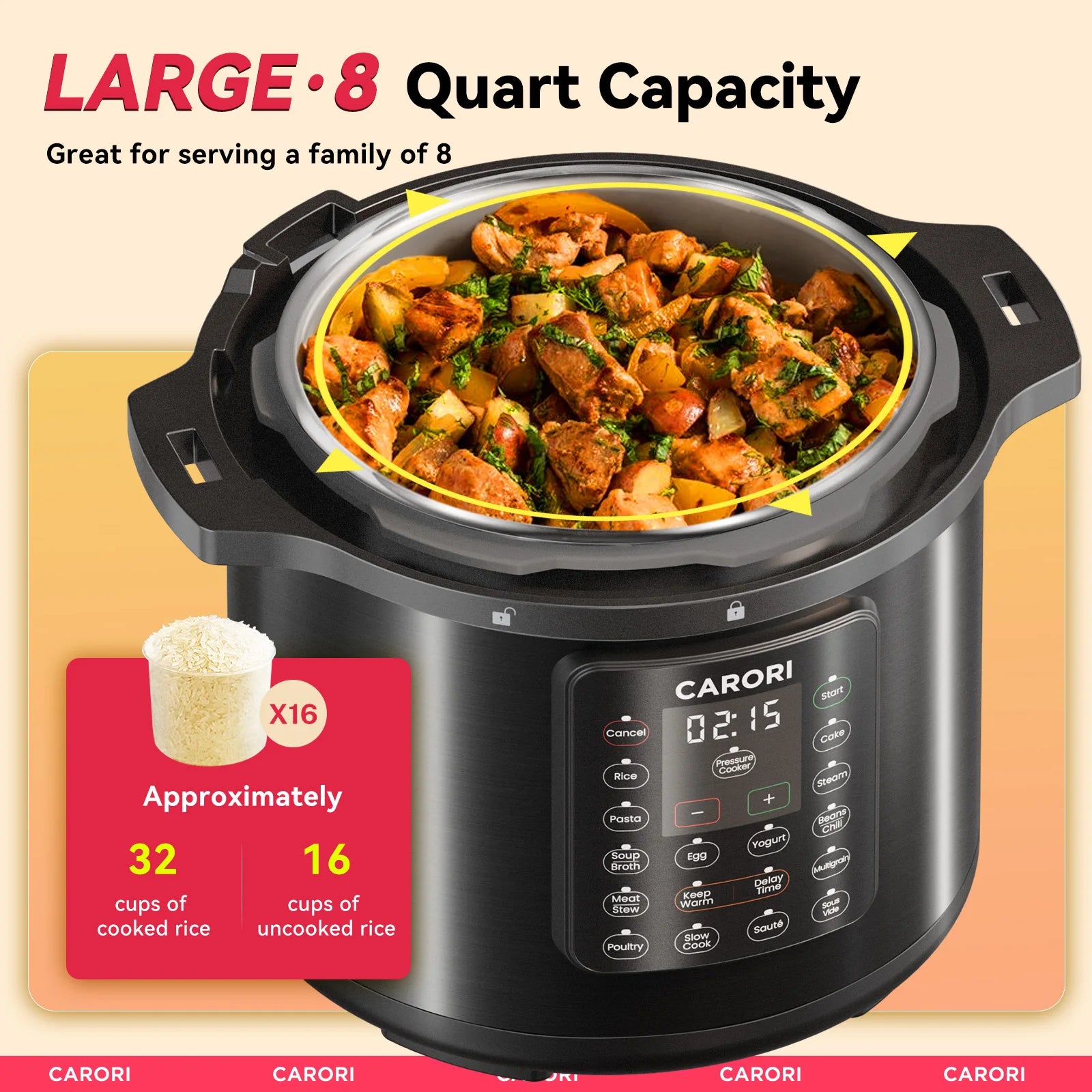 1200W 12-in-1 Eight Quart  Stainless Steel Electric Pressure Cooker