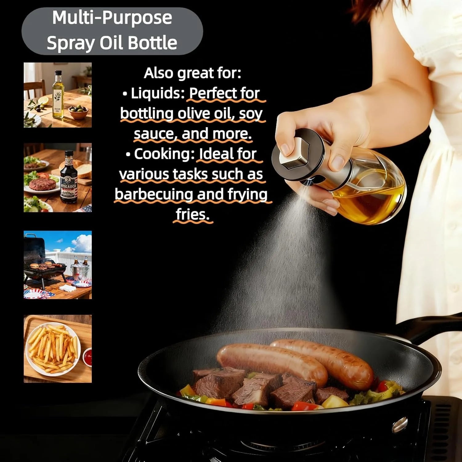 Cooking Oil Spray Bottle Fine Mist Sprayer For Your Favorite Cooking or Salad Oil With Stainless Steel Dispenser