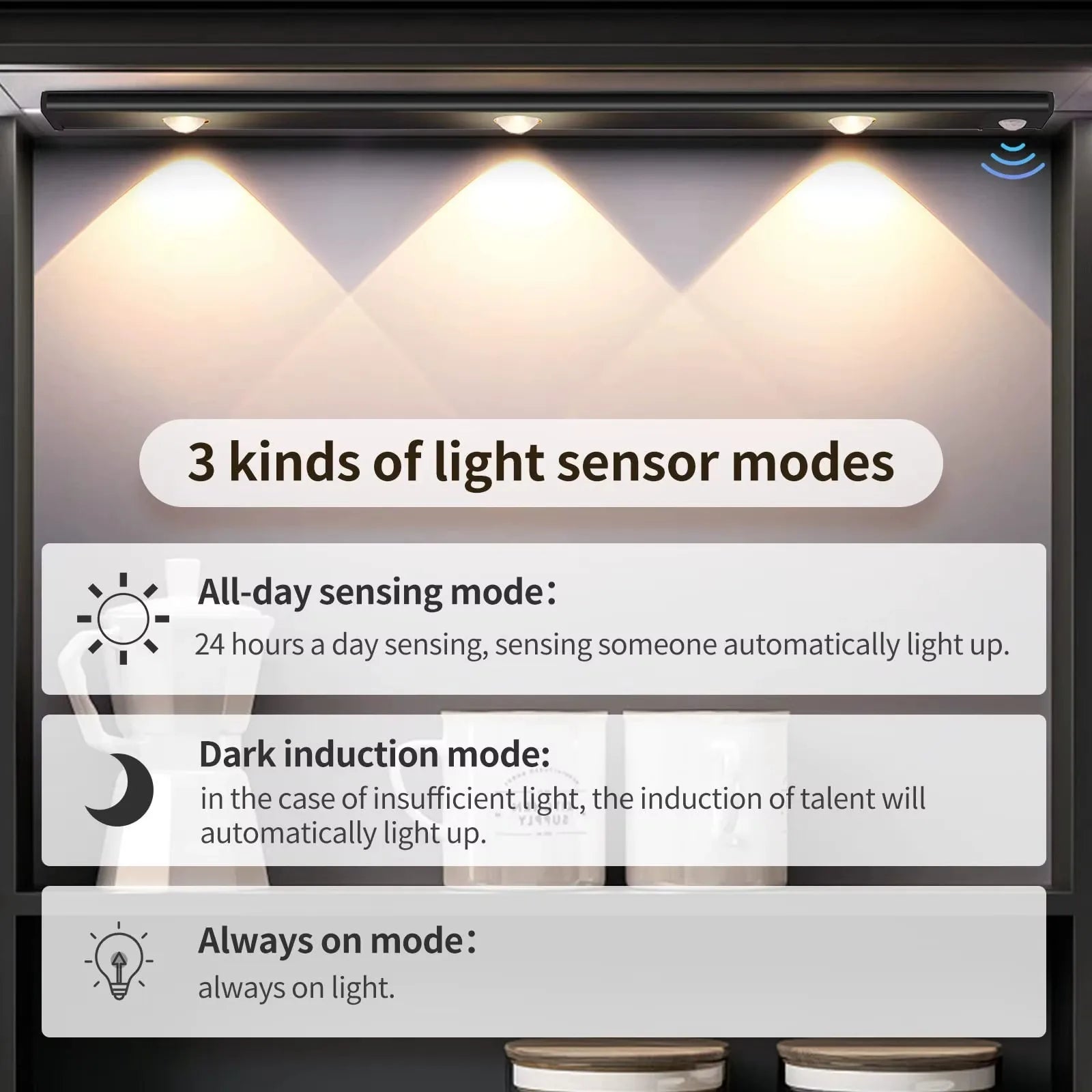 LED Ultra Thin Motion Sensor Night Light Wireless 3Color Dimmable For Multi-Rooms