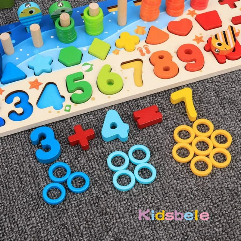 Educational Wooden Puzzle Math Toys For Toddlers With Fishing Pegs