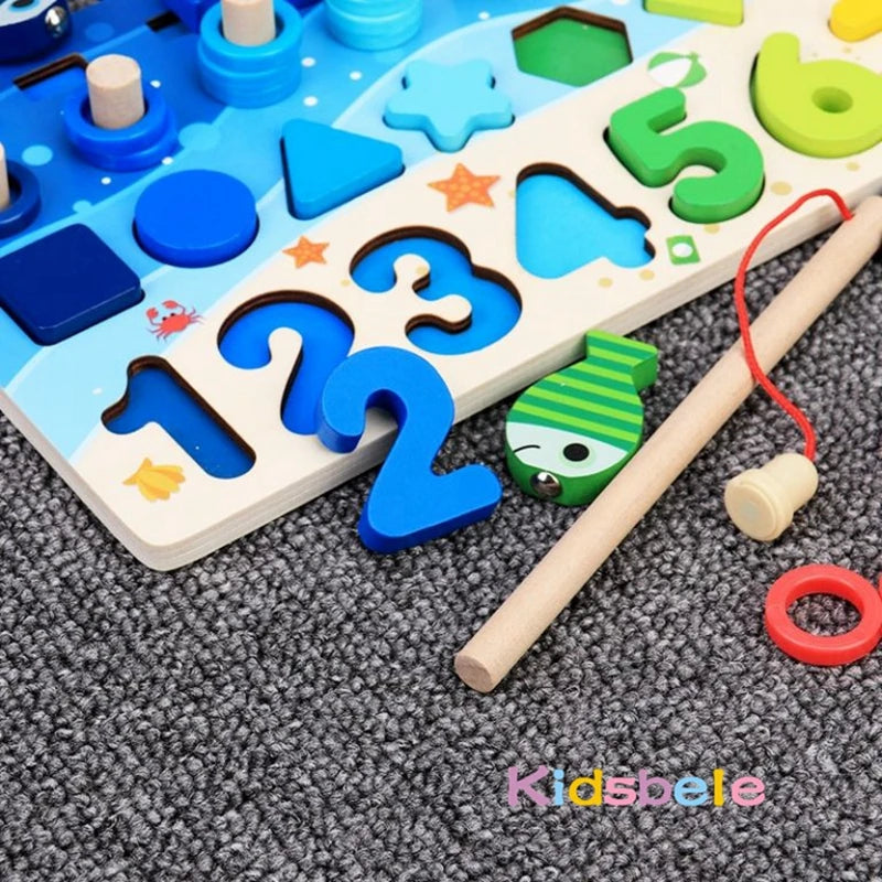 Educational Wooden Puzzle Math Toys For Toddlers With Fishing Pegs