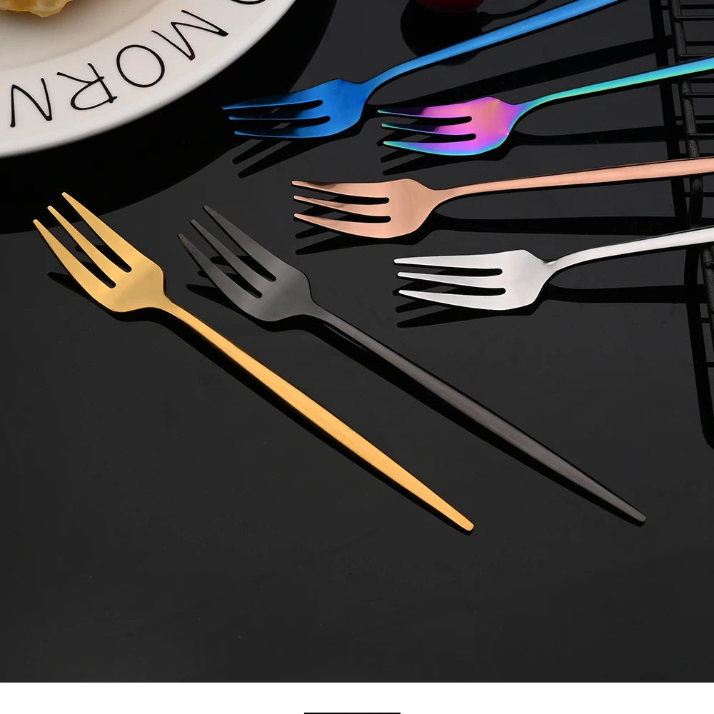 30Pcs Stainless Steel Dinner Black Gold Tableware Set