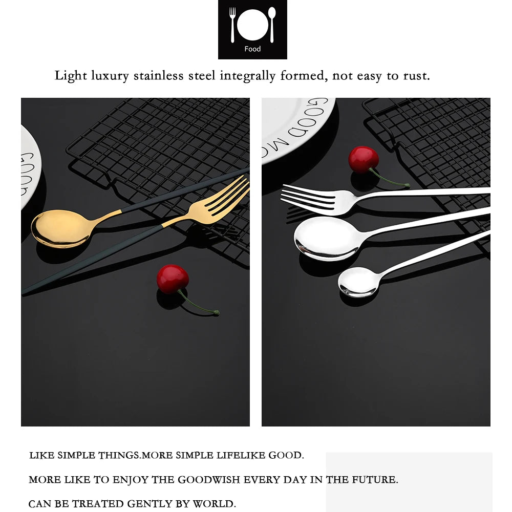 30Pcs Stainless Steel Dinner Black Gold Tableware Set