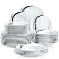 18/36-Piece Porcelain Ceramic Black Line Kitchen Tableware Dish Set with Dinner, Dessert, and Soup Bowl
