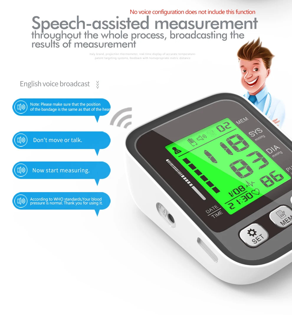 Easy-Use Automatic Upper Arm Blood Pressure Meter - Home Sphygmomanometer for Arterial Pressure Check