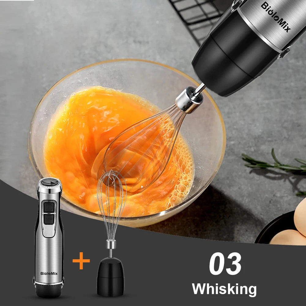BioloMix 4 in 1 High Power Hand Immersion Stick With Chopper & Smoothie Cup & Stainless Steel Ice Blades