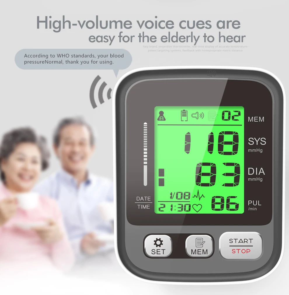 Easy-Use Automatic Upper Arm Blood Pressure Meter - Home Sphygmomanometer for Arterial Pressure Check