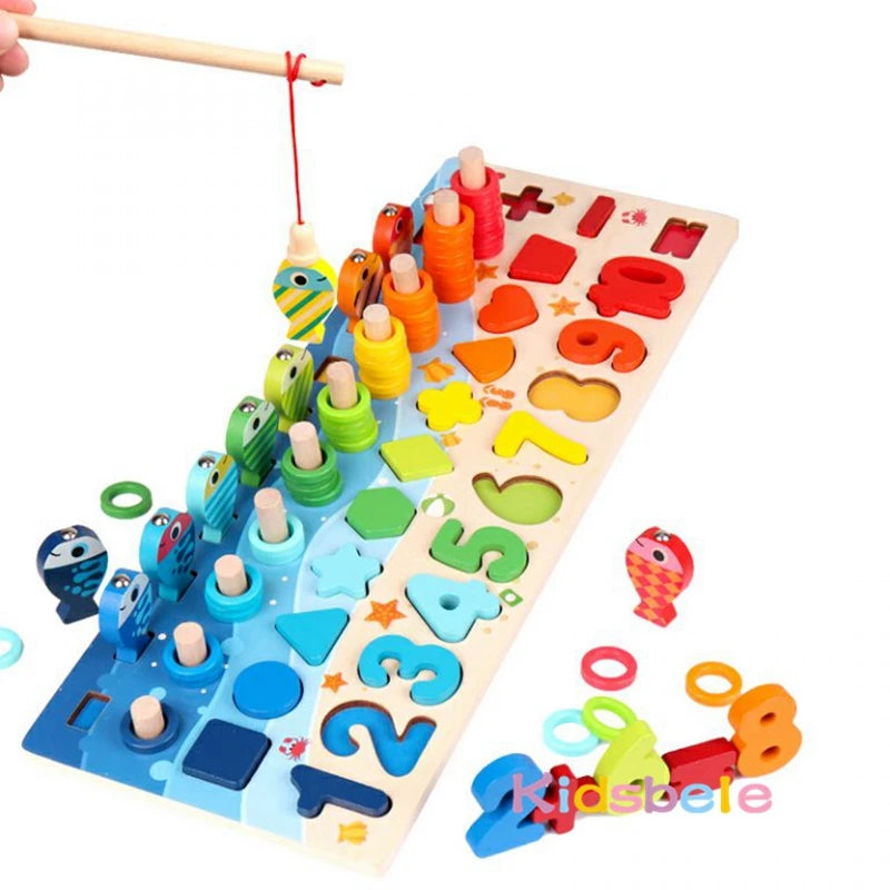 Educational Wooden Puzzle Math Toys For Toddlers With Fishing Pegs