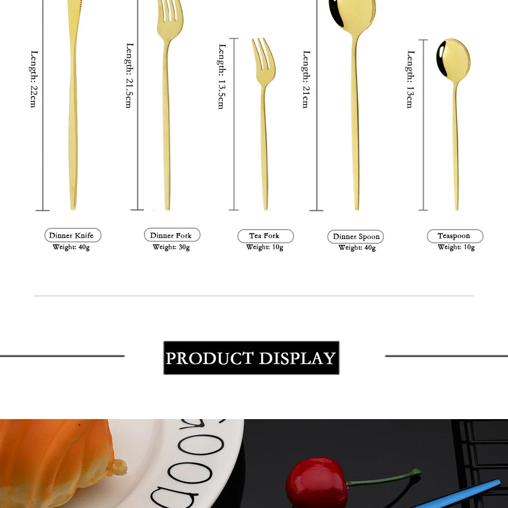 30Pcs Stainless Steel Dinner Black Gold Tableware Set