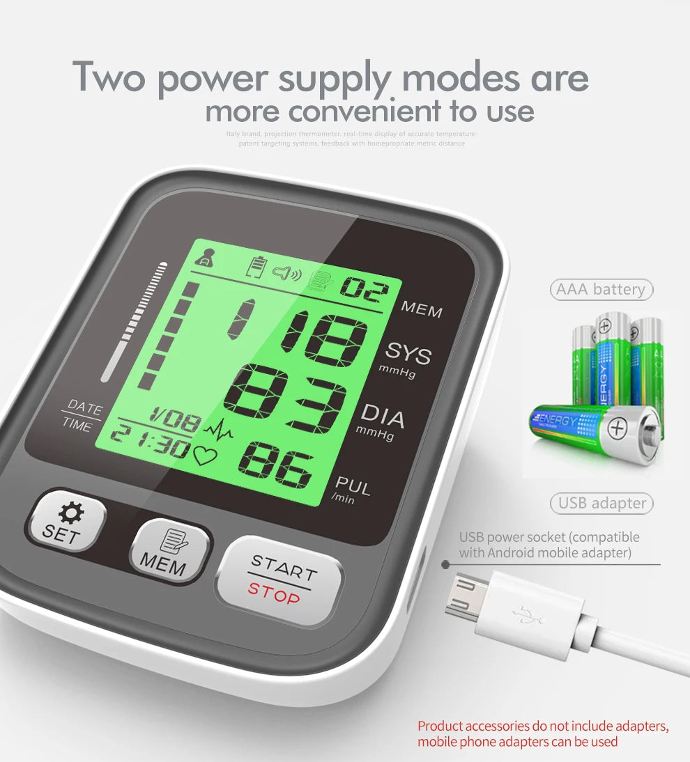 Easy-Use Automatic Upper Arm Blood Pressure Meter - Home Sphygmomanometer for Arterial Pressure Check