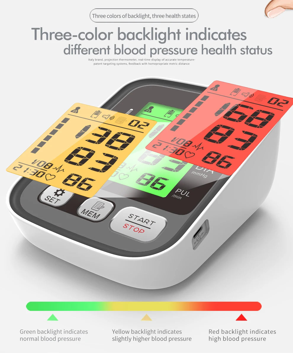 Easy-Use Automatic Upper Arm Blood Pressure Meter - Home Sphygmomanometer for Arterial Pressure Check
