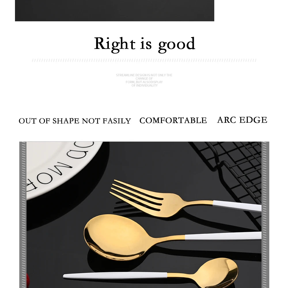 30Pcs Stainless Steel Dinner Black Gold Tableware Set