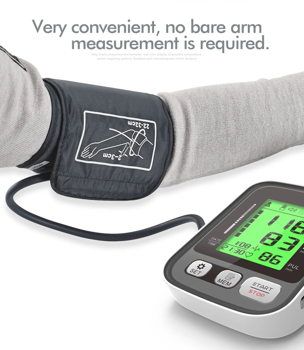 Easy-Use Automatic Upper Arm Blood Pressure Meter - Home Sphygmomanometer for Arterial Pressure Check