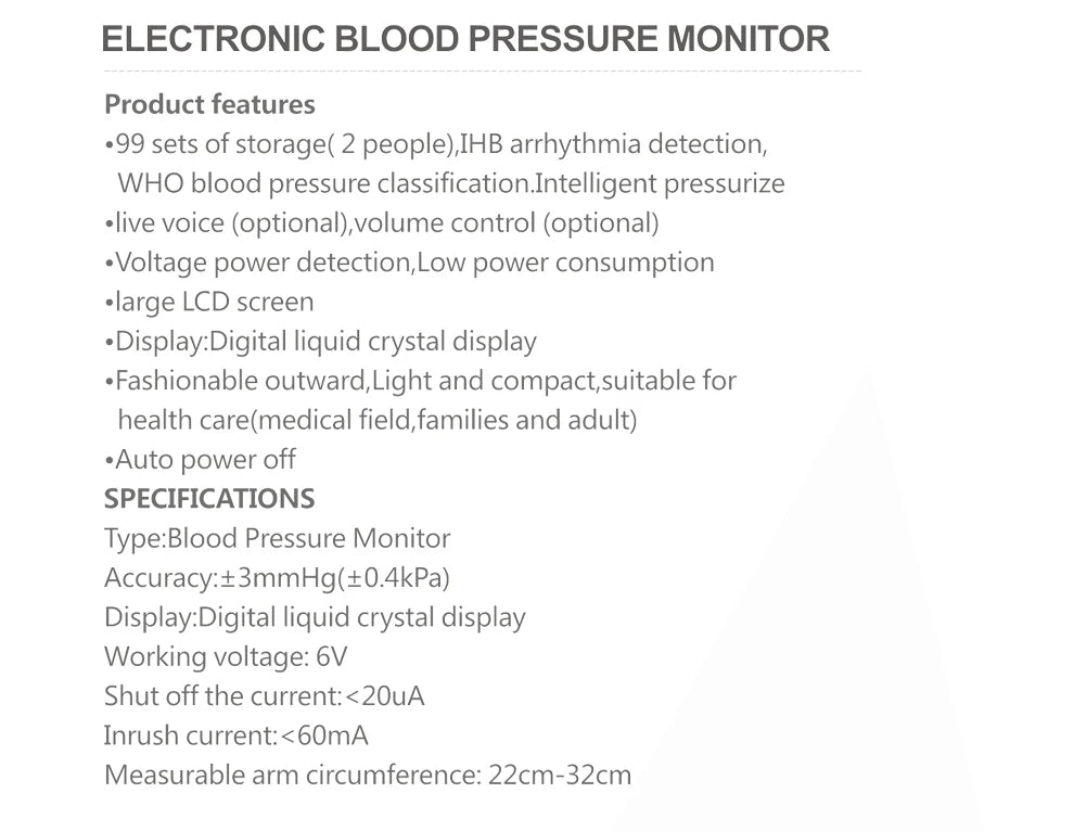 Easy-Use Automatic Upper Arm Blood Pressure Meter - Home Sphygmomanometer for Arterial Pressure Check