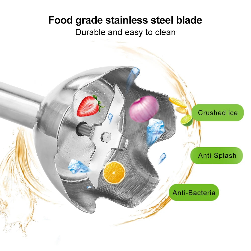 BioloMix 4 in 1 High Power Hand Immersion Stick With Chopper & Smoothie Cup & Stainless Steel Ice Blades