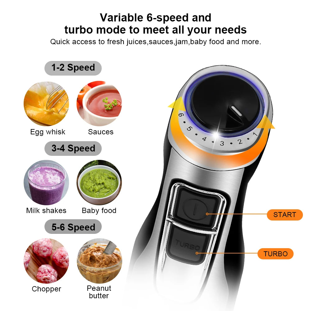 BioloMix 4 in 1 High Power Hand Immersion Stick With Chopper & Smoothie Cup & Stainless Steel Ice Blades