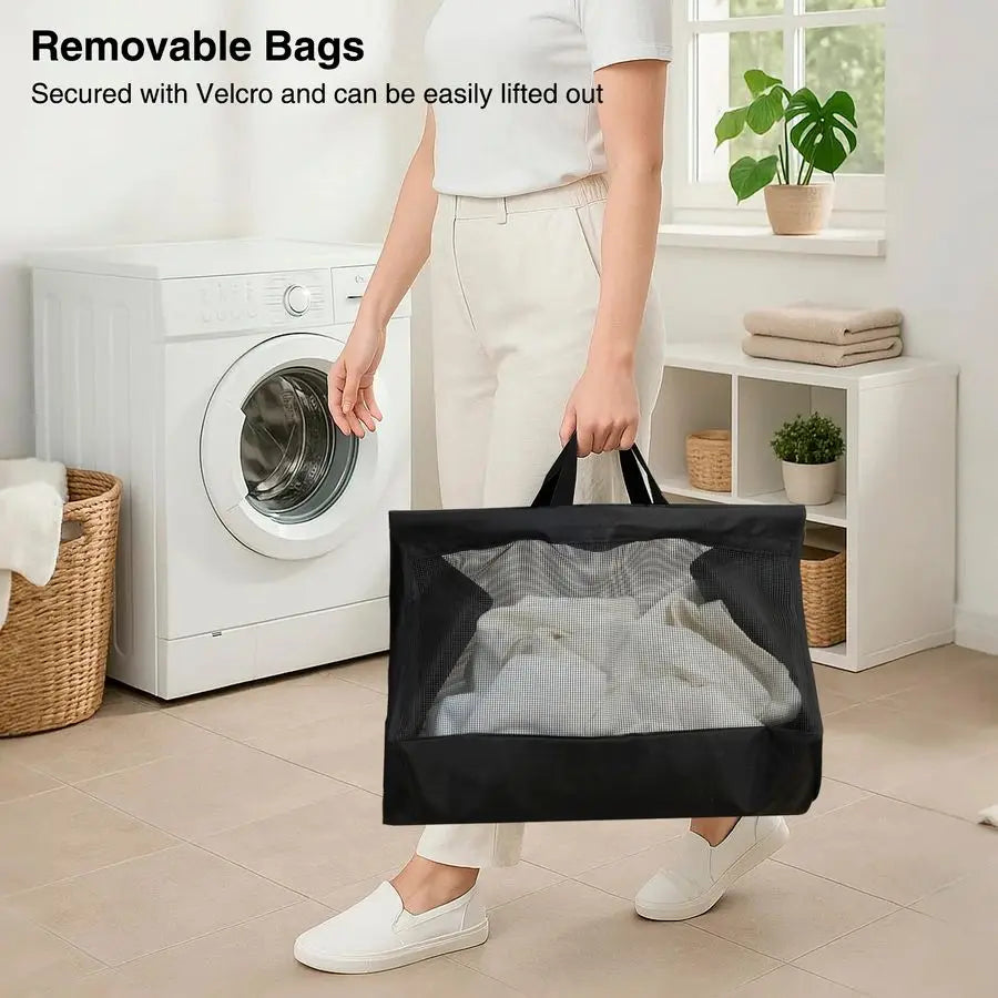 3Tier Vertical Rolling Stackable Laundry Hamper & Sorter with Removable Bags on Wheels