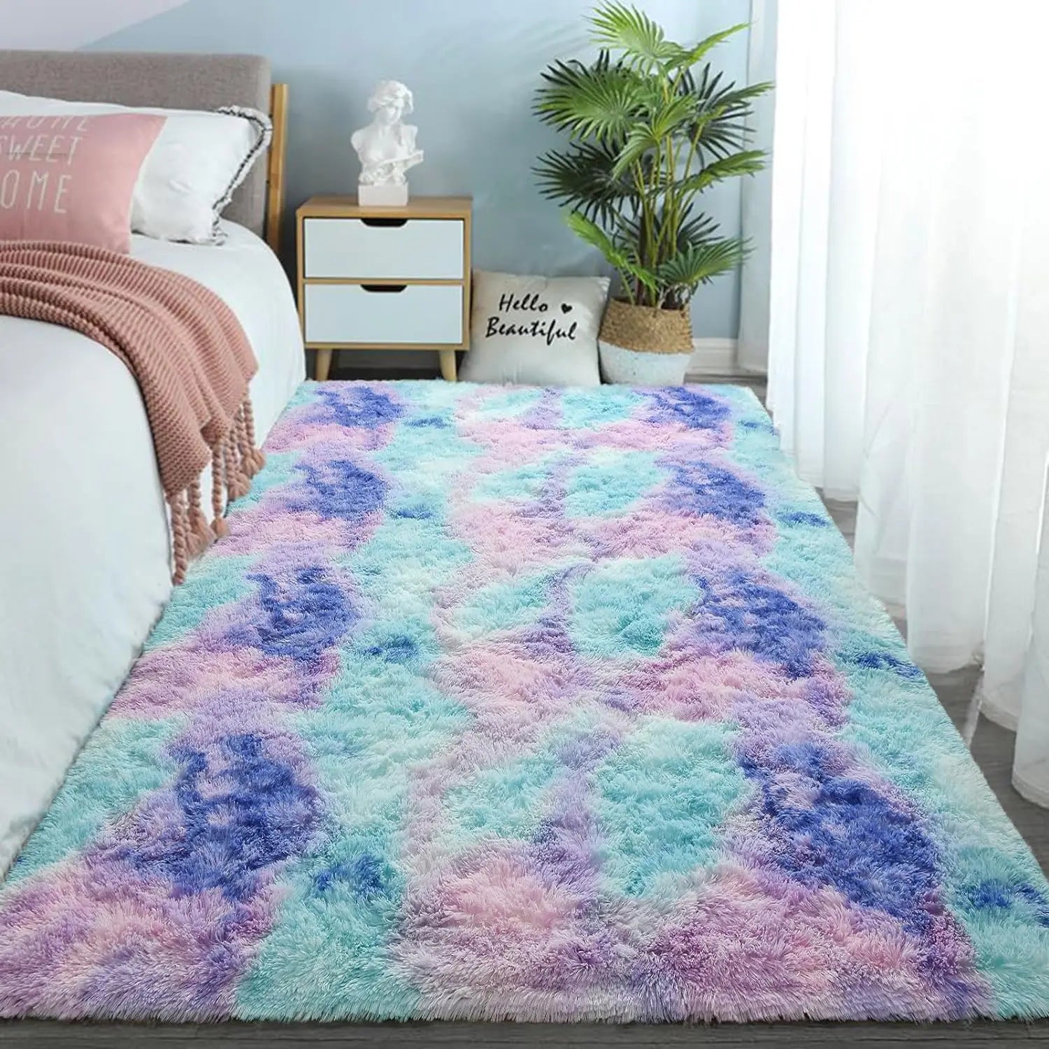Tie-Dye Plush Carpet Non-Slip Multi-Room Decoration Soft Fluffy Home Mat