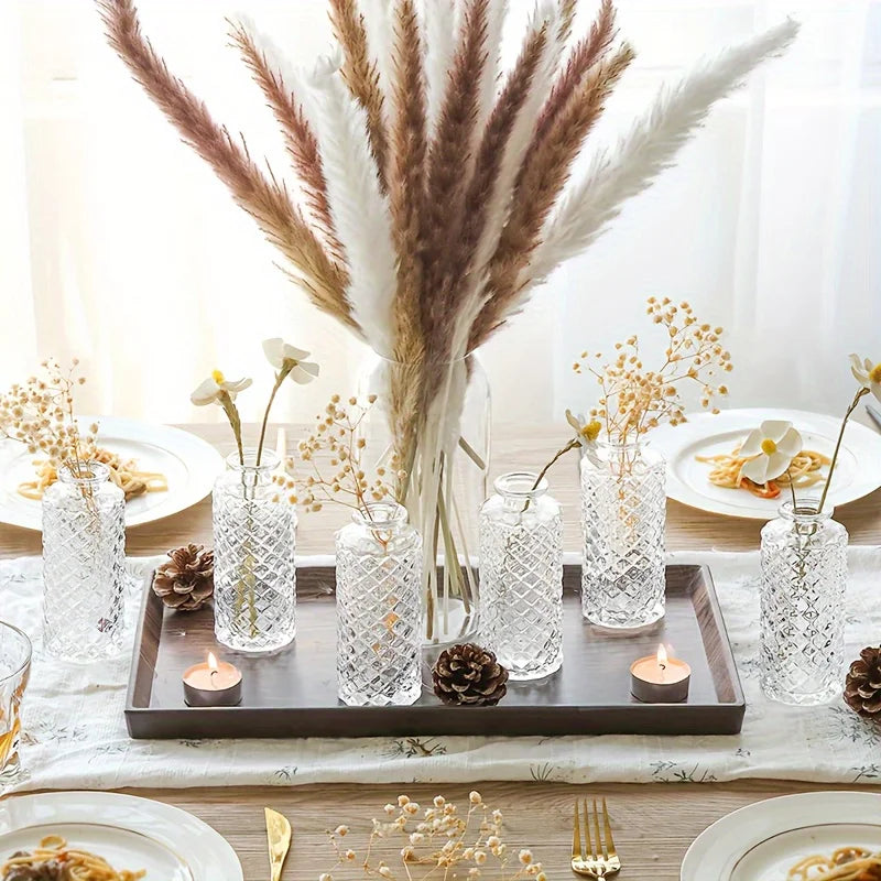 Small Diamond Bud Mini Flower Centerpiece Decorative Glass Vase Set Of 12