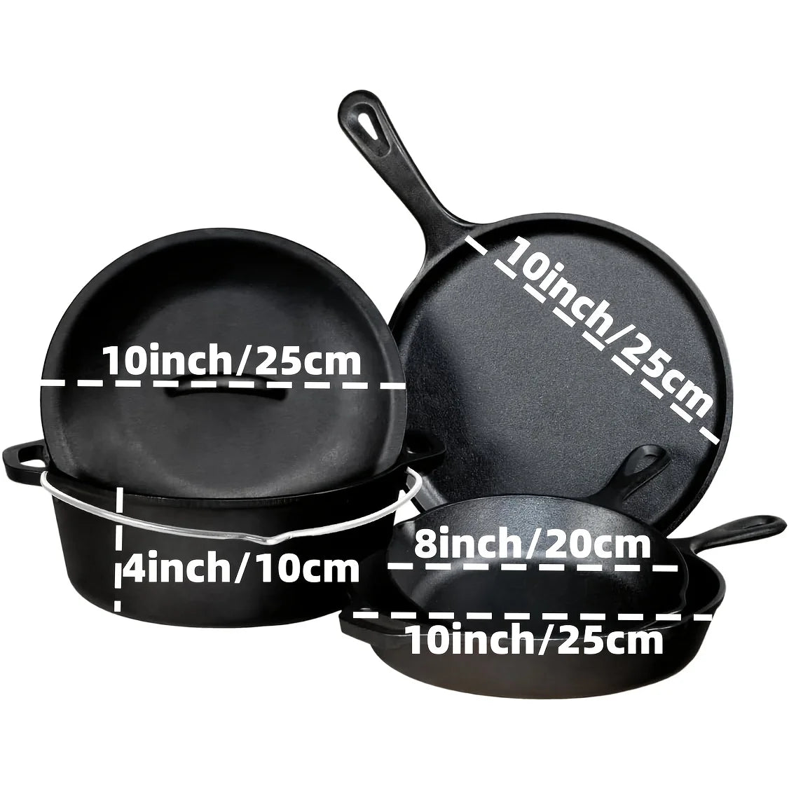 3PCS Cast Iron Skillet Set (6/8/10 Inch)  Pre-Seasoned, Non-Stick Heavy-Duty Pans