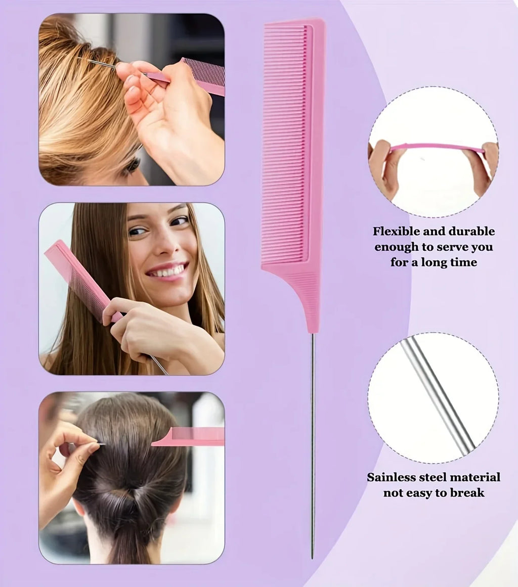 4-Piece Hair Styling Comb Set - Includes Rat Tail  Edge Brush & Smooth Black Brush Barber Styling Tools for All Hair Types