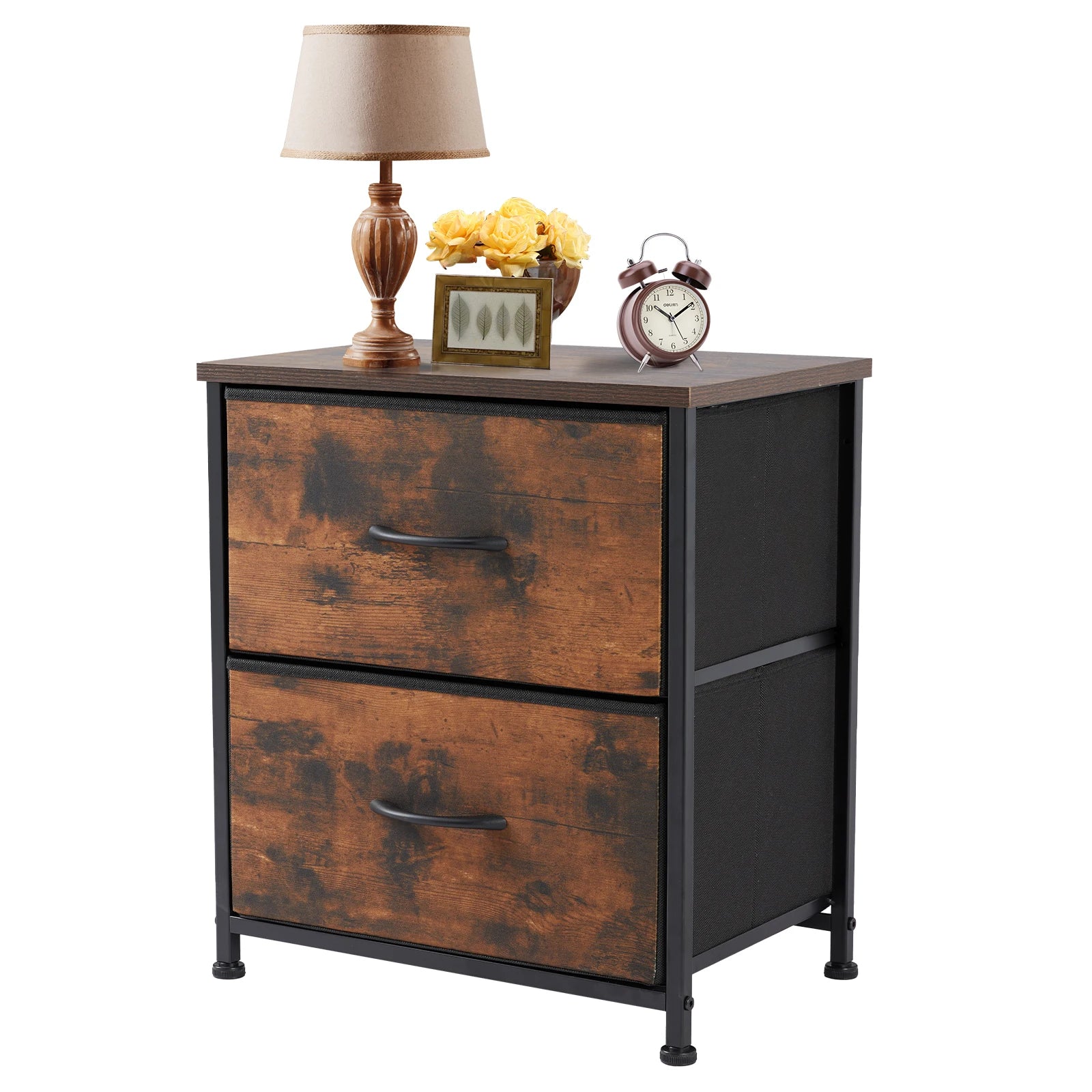 Bedside Nightstand Featuring 2 Fabric Drawers Cabinet Furniture