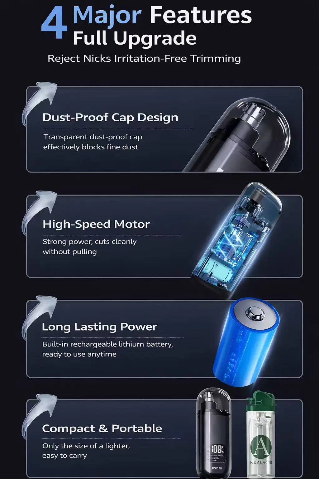 USB Charging Portable Electric Nose and Ear Hair Trimmer With Quick Charging