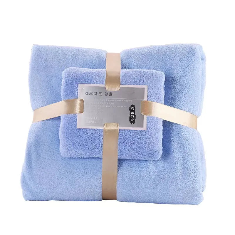 2PC Bath Towels Set Super Soft Highly Absorbent Quick-drying Coral Velvet Bath Towel For Adults