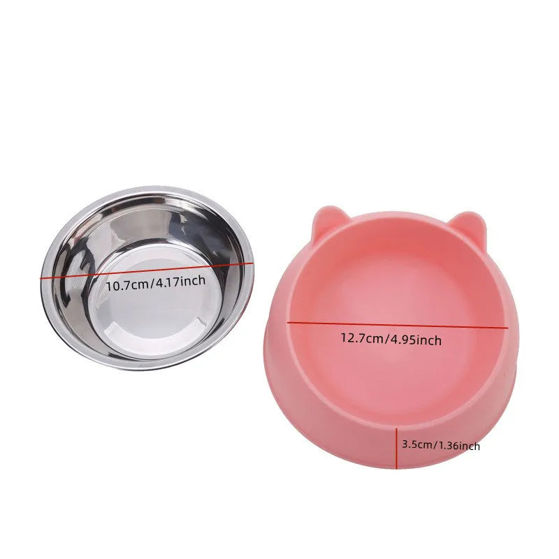 1/2/5pcs Created Inclined Cat Water Bowl & Stainless Steel Feeding Bowl
