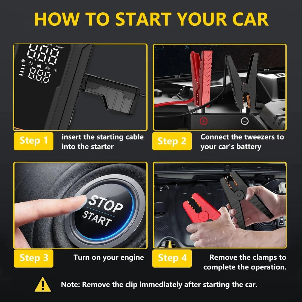 Car Jump Starter with Air Pump 4000A Jump Starter & 150PSI Air Compressor, Portable Auto Power Bank ,Tire Inflator, LED Light