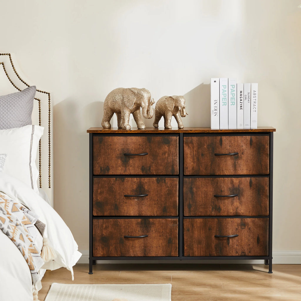 Nightstand 6 Fabric Drawers Dresser Storage Cabinet Furniture