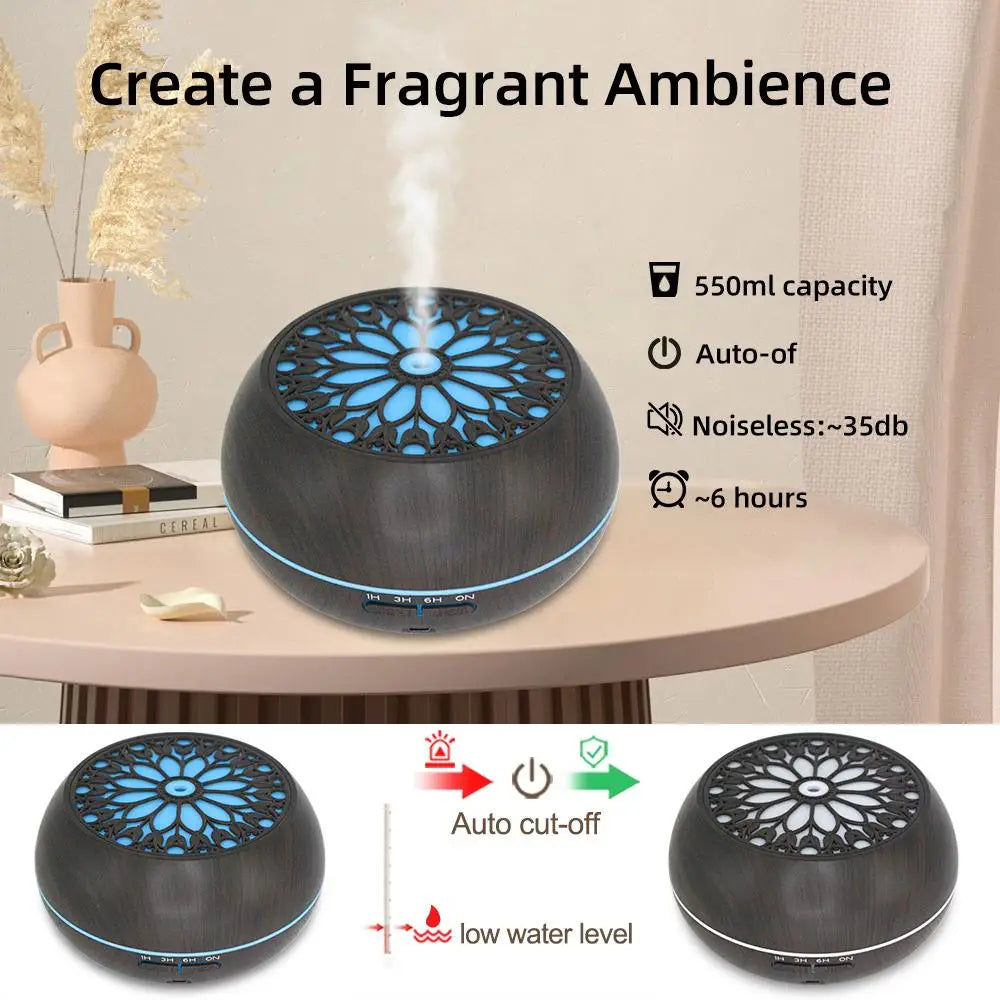 550ml Essential Oil Diffuser with Remote, 6 Scents, Auto-Off Safety, Aromatherapy Humidifier